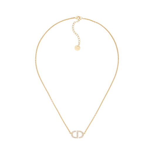 N2241WOMCY-D03S (W) Dior Petit CD Necklace Gold Finish Metal Silver Tone Crystals