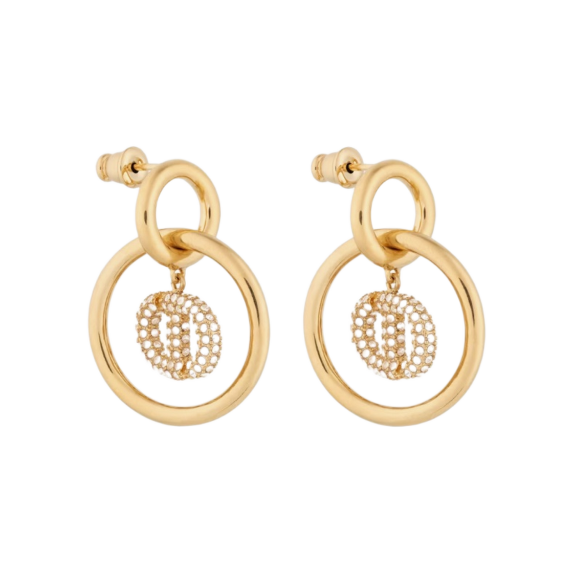 (W) 디올 CD 네이비 이어링 골드 피니쉬 메탈 화이트 크리스탈((W) Dior CD Navy Earrings Gold Finish Metal White Crystals) - 1