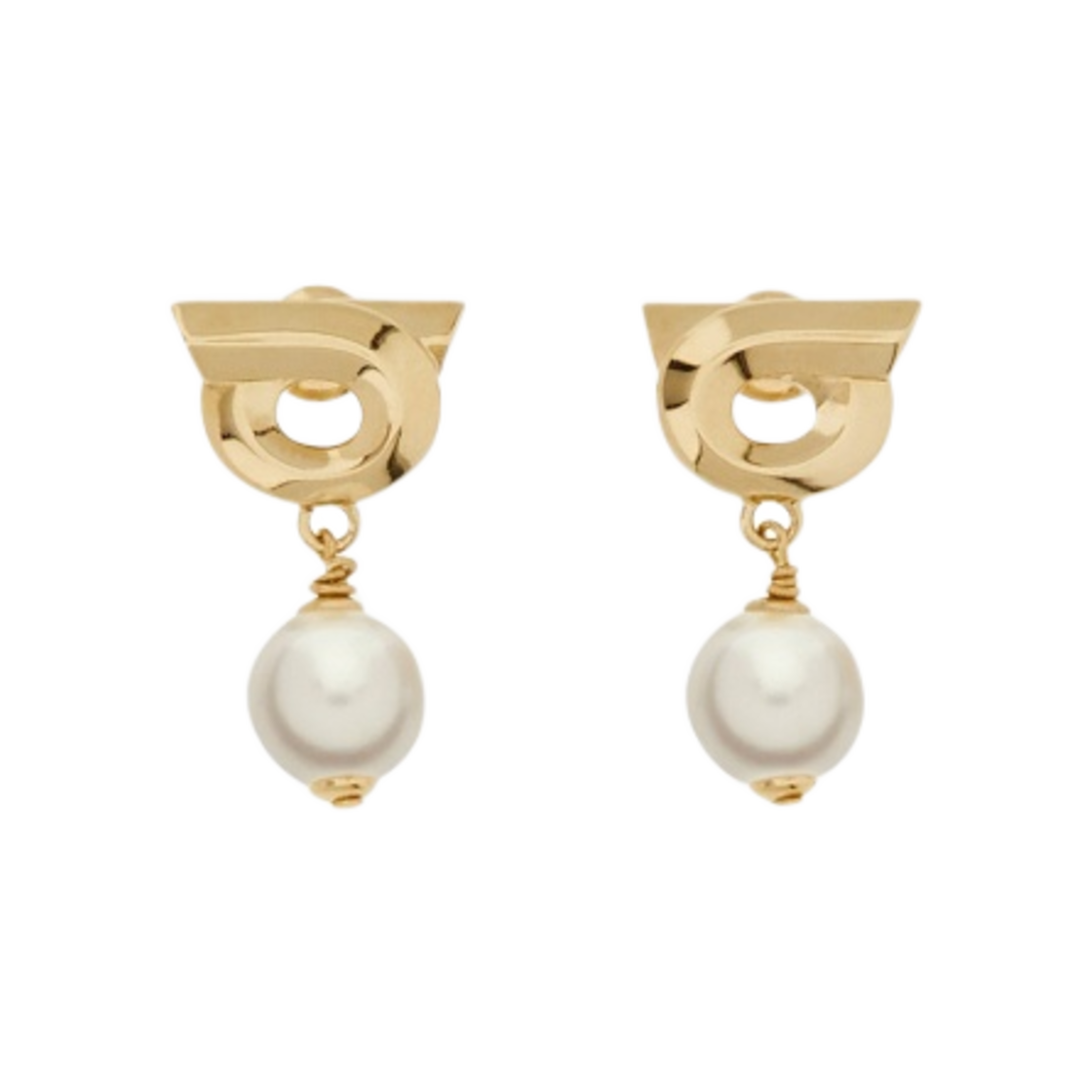 (W) 페라가모 간치니 신세틱 펄 이어링 골드((W) Ferragamo Gancini Synthetic Pearl Earrings Gold) - 1