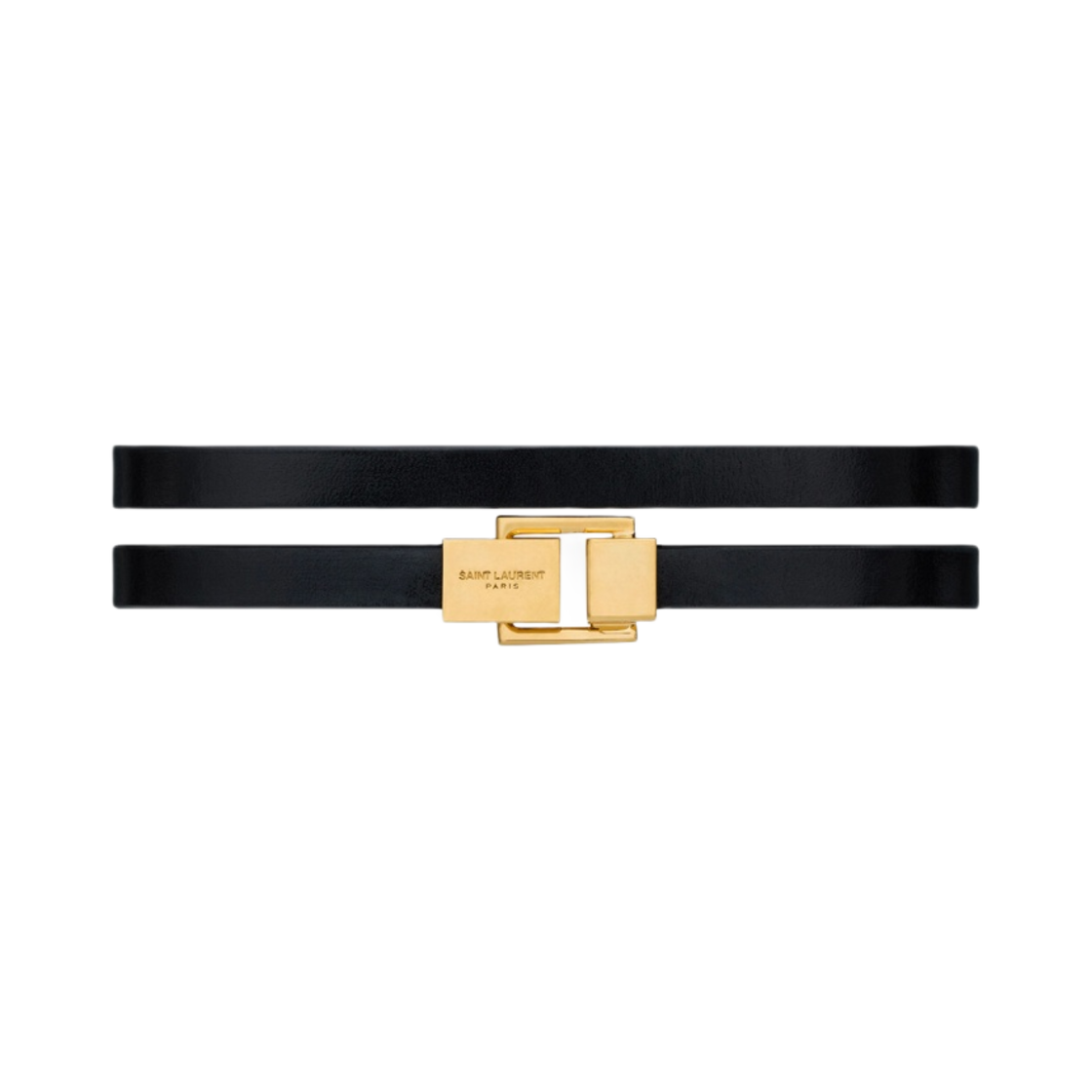 (W) 생로랑 르 까레 더블랩 브레이슬릿 레더 & 메탈 블랙 에이지드 골드((W) Saint Laurent Le Carre Double-Wrap Bracelet in Leather and Metal Black Aged Gold) - 1