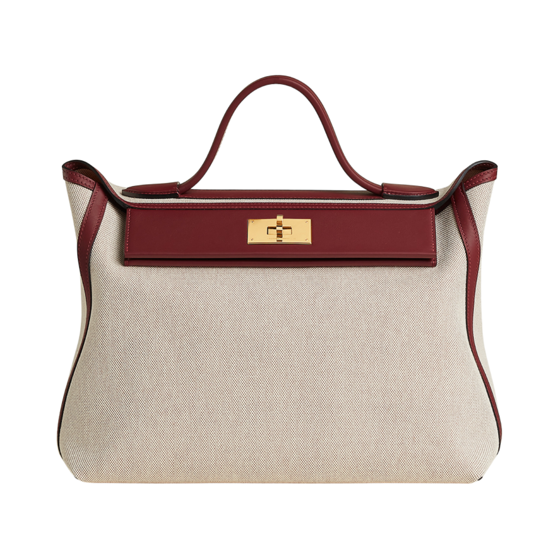 에르메스 24/24 35 백 바이킹 캔버스 스위프트 카프스킨 & 골드 하드웨어 에크류 베쥬 레드 H