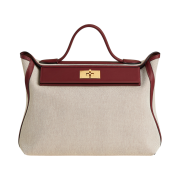 Hermes 24/24 35 Bag Viking Canvas Swift Calfskin & Gold Ecru Beige Red H