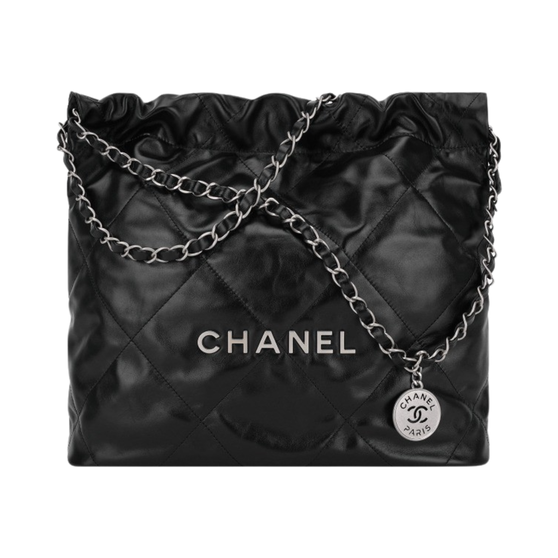 샤넬 22 스몰 핸드백 샤이니 카프스킨 & 실버 메탈 블랙(Chanel 22 Small Handbag Shiny Calfskin & Silver Black)