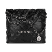 Chanel 22 Small Handbag Shiny Calfskin & Silver Black