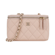 Chanel Small Vanity with Classic Chain Grained Calfskin & Gold Light Beige