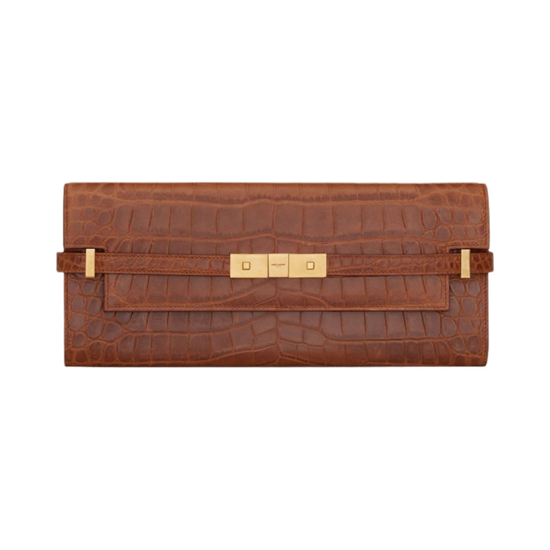 생로랑 맨하탄 클러치 크로커다일 엠보스 레더 다크 카라멜(Saint Laurent Manhattan Clutch in Crocodile-Embossed Leather Dark Caramel) - 1