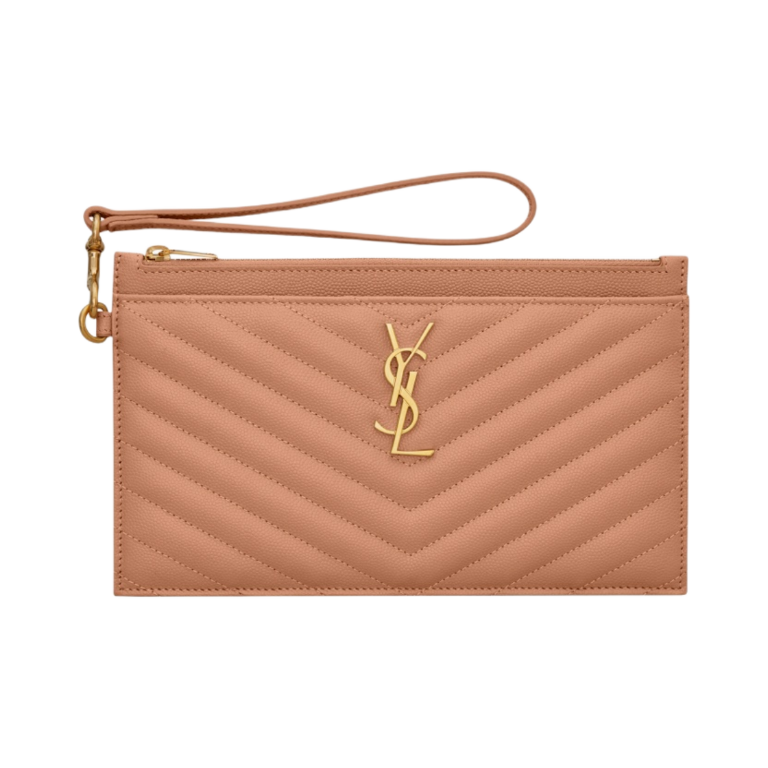 생로랑 카산드라 마틀라세 라지 지퍼 파우치 그레인 드 뿌드르 엠보스 레더 빈티지 피치(Saint Laurent Cassandre Matelasse Large Zipped Pouch In Grain De Poudre Embossed Leather Vintage Peach) - 1