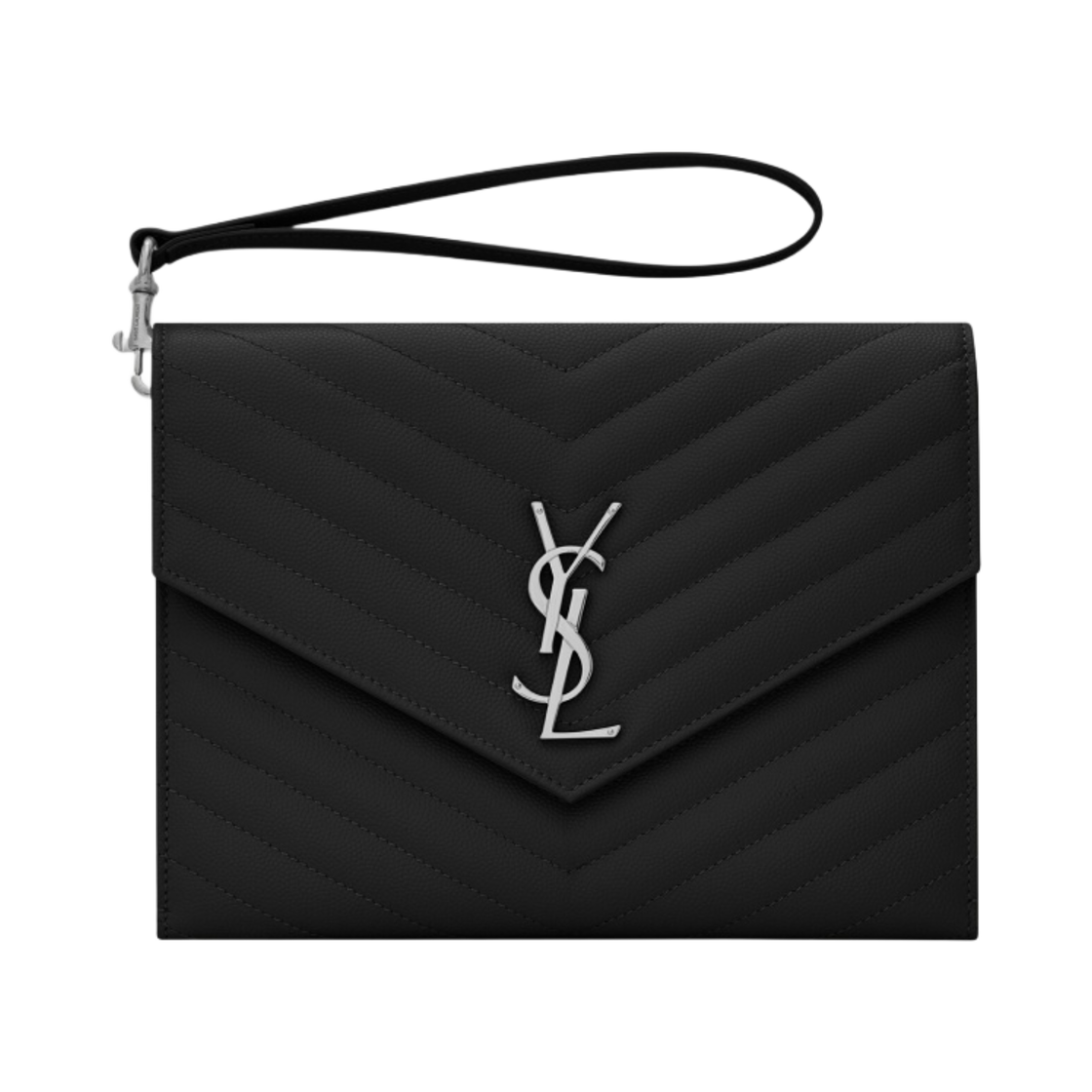 생로랑 퀼티드 그랑 드 뿌드르 엠보스 레더 카산드라 마틀라세 플랩 파우치 블랙(Saint Laurent Cassandre Matelasse Flap Pouch in Quilted Grain de Poudre Embossed Leather Black) - 1