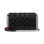 Christian Louboutin Paloma Calf Leather Grosgrain Metallic Chain Strap Clutch Black