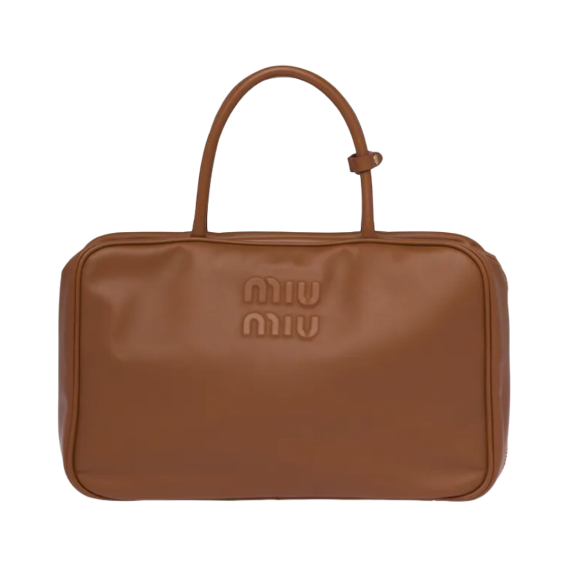 미우 미우 가죽 탑 핸들백 코냑