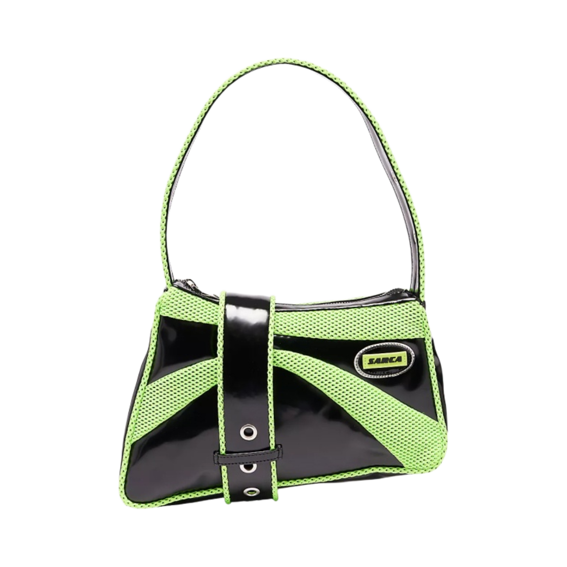 안쿠타 사르카 새들 버클 우븐 블렌드 숄더백 블랙 그린 - 셀프리지 한정(Ancuta Sarca Saddle Buckle Woven Blend Shoulder Bag Black Green -Selfridges Exclusive)