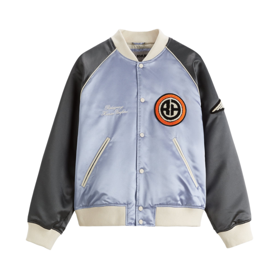 자라 x 루이지 새틴 봄버 자켓 블루 그레이(Zara x Rhuigi Satin Bomber Jacket Blue Grey)