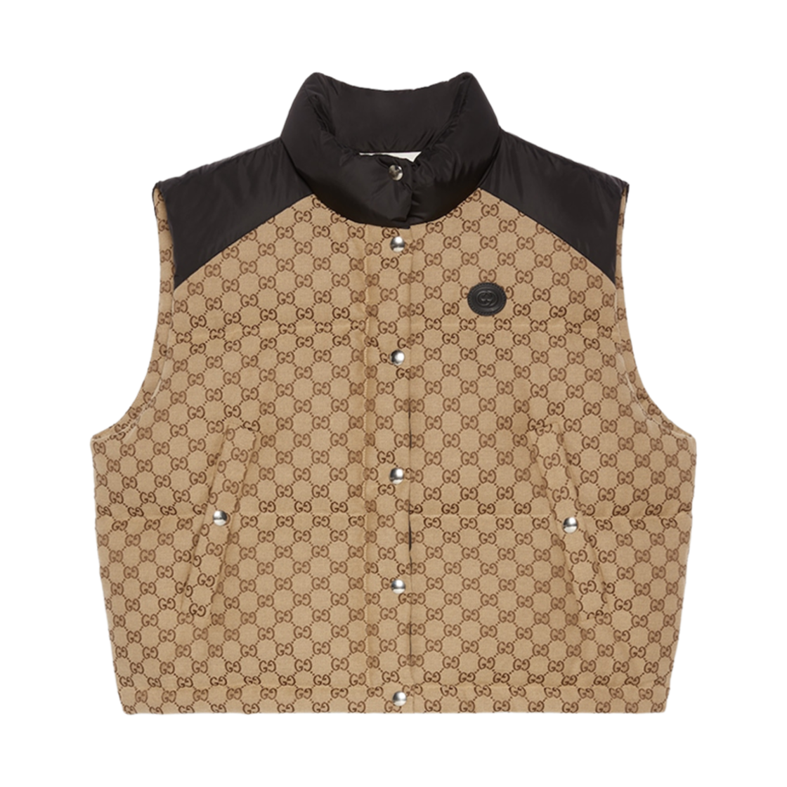 (W) 구찌 GG 코튼 캔버스 푸퍼 베스트 카멜 브라운((W) Gucci GG Cotton Canvas Puffer Vest Camel Brown)