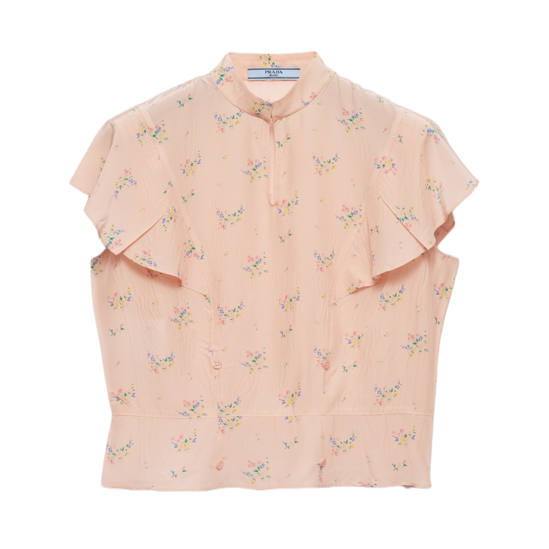 (W) 프라다 플로럴 프린트 폰지 탑 피치((W) Prada Floral Print Ponge Top Peach) - 1