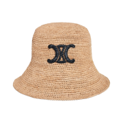 (W) Celine Triomphe Bucket Hat in Raffia Natural Black