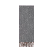 (W) Gucci GG Wool Jacquard Muffler Grey Pink