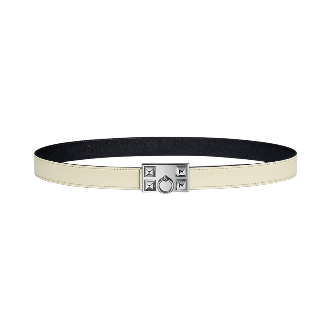 (W) 에르메스 꼴리에 드 샹 벨트 버클 & 리버서블 가죽 스트랩 24mm & 실버 나타 누아((W) Hermes Collier De Chien Belt Buckle & Reversible Leather Strap 24mm & Silver Nata Noir) - 1