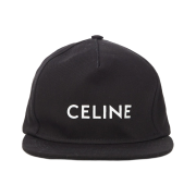 Celine Logo Print Snapback Cap in Cotton Black