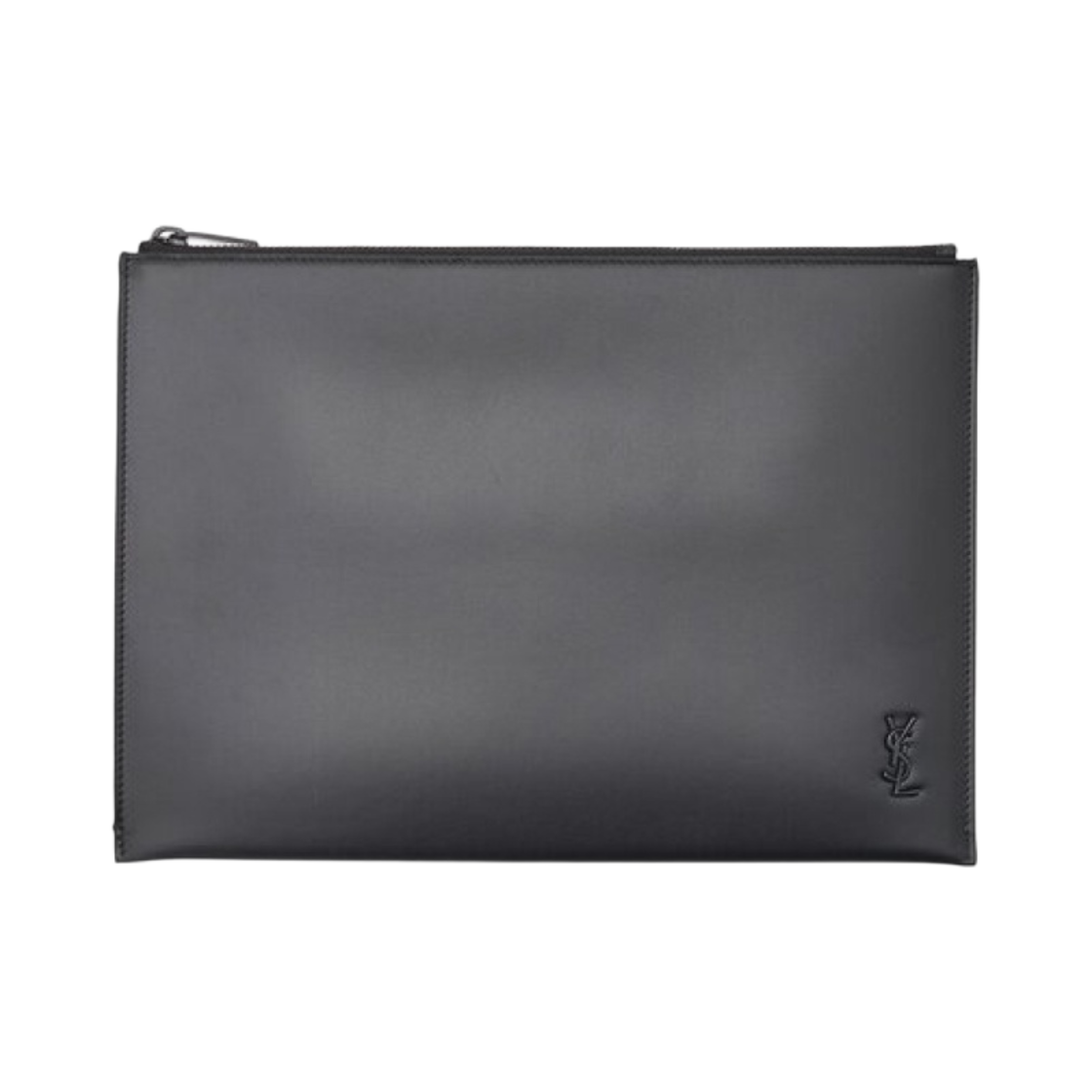 607779-1JB0U-1000 Saint Laurent Tiny Black Monogram Zip Tablet Holder in Matte Leather Black