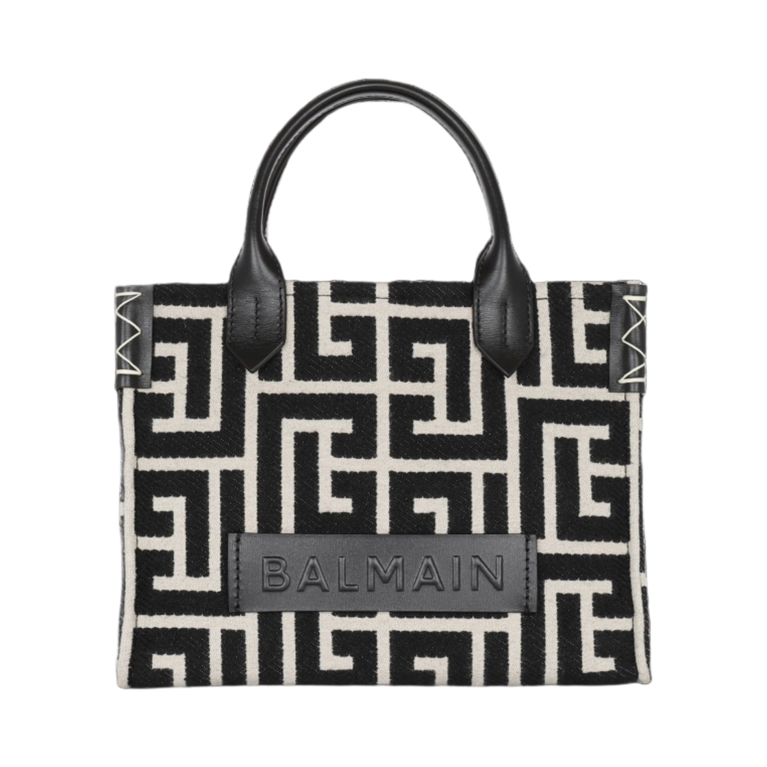 BN1FE818TJDCGFE Balmain B-Army Monogrammed Jacquard and Leather Tote Bag Black