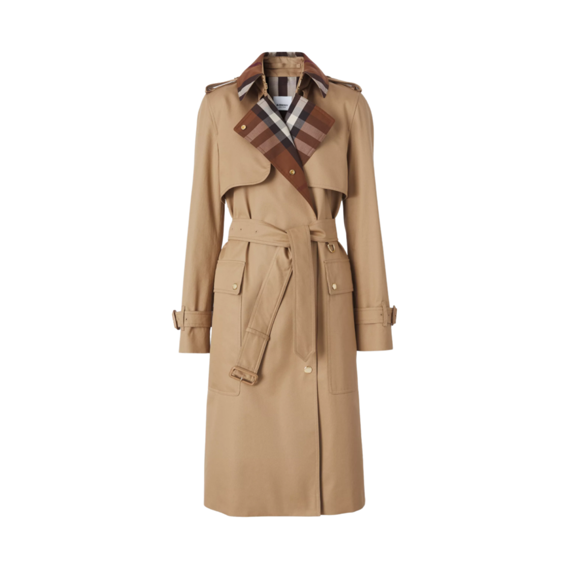 (W) 버버리 체크 패널 코튼 개버딘 트렌치 코트 카멜((W) Burberry Check Panel Cotton Gabardine Trench Coat Camel) - 1