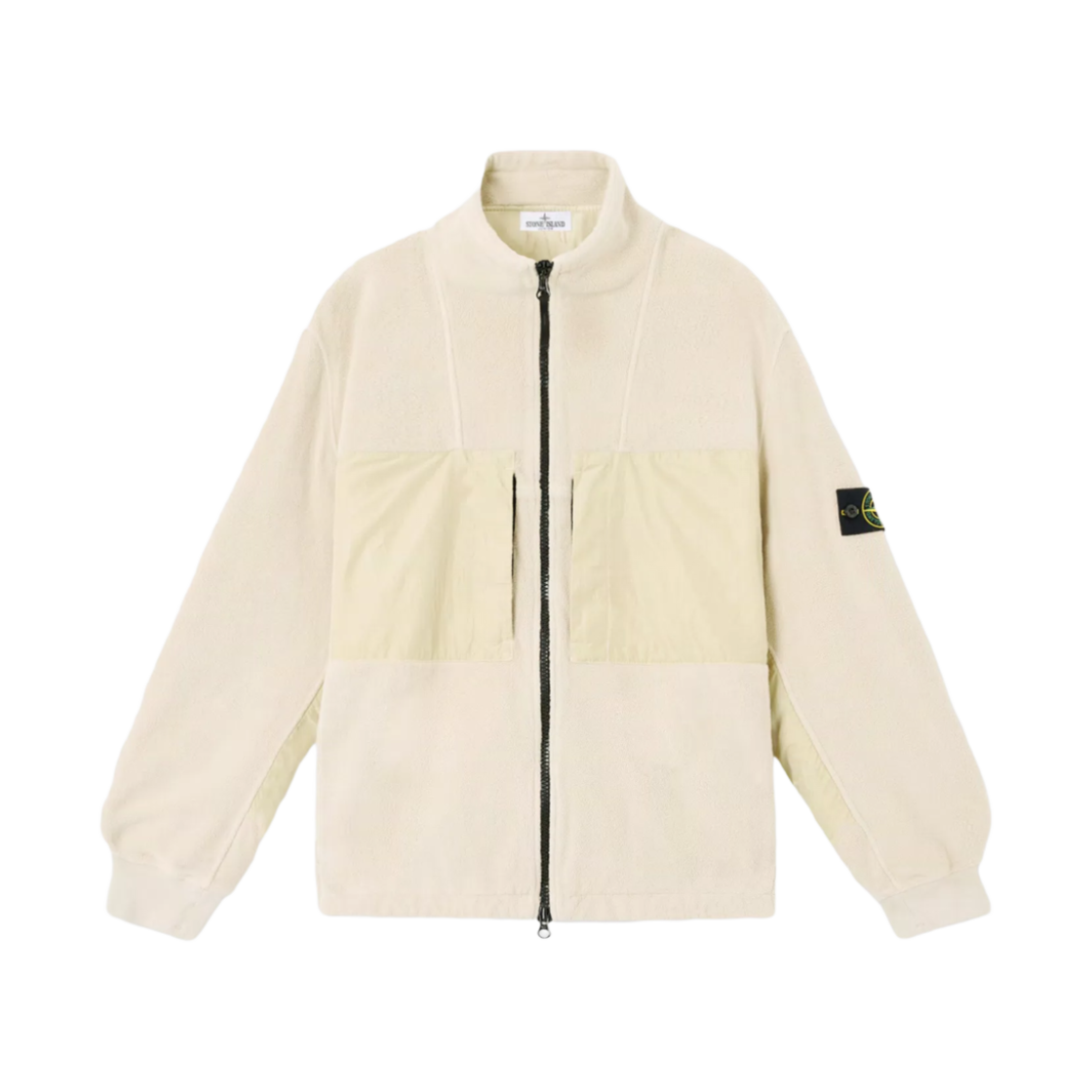 811546753-V0097 Stone Island 46753 Cotton Pile with Nylon-TC Track Top with Anti-Drop Off White - 24FW