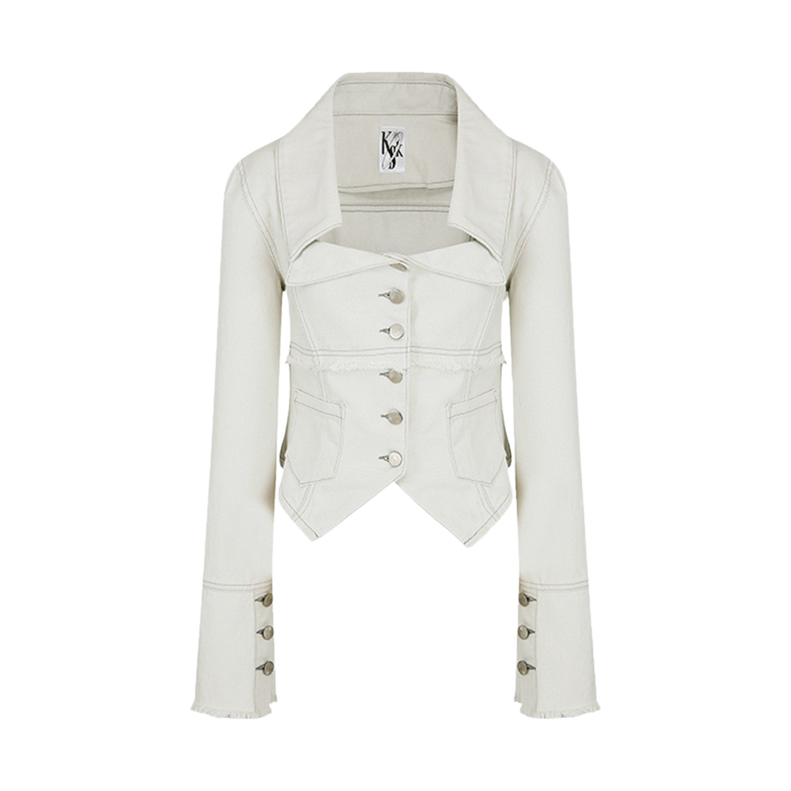 23FW22WHTF / 23FW22WHTF Kashiko Women Denim Square Neck Trucker Jacket Off White