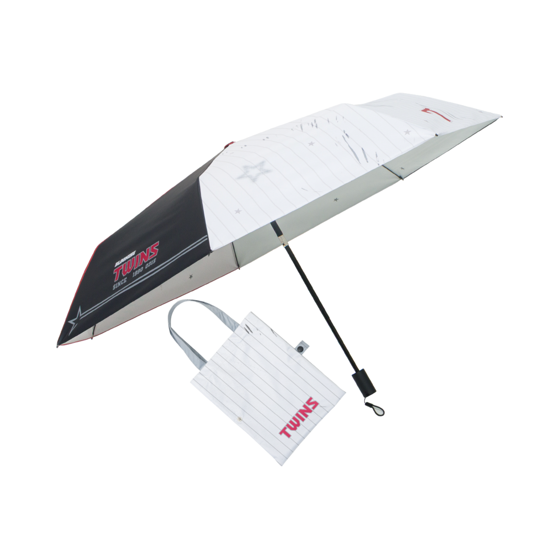 트윈스 x 블루밍테일 접이식 에코백 우산 블랙(Twins x Bloomingtale Folding Umbrella + Eco Bag Black)