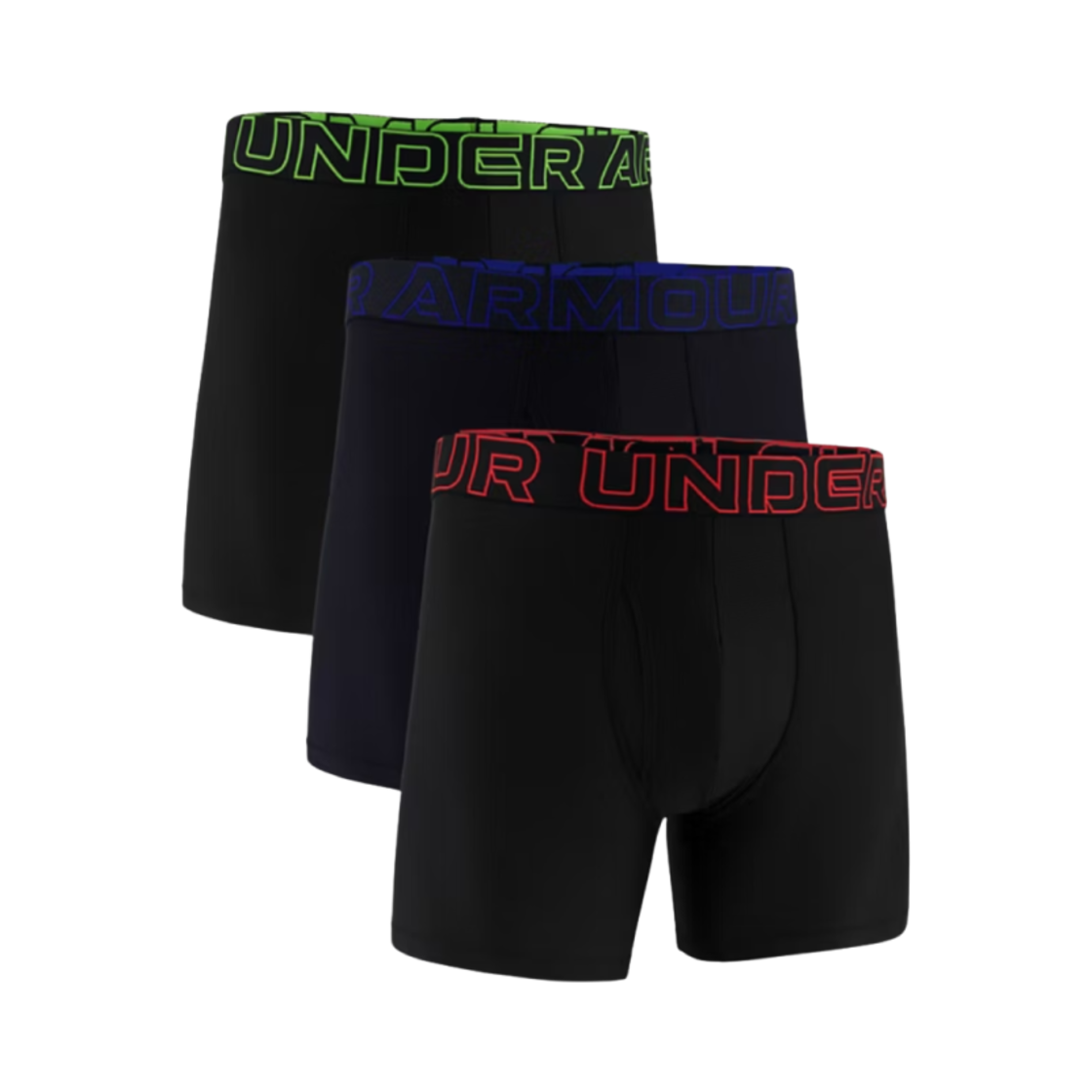 1383878-005 Under Armour Performance Tech 6 Inch Boxerjock Black Lava Red (3 Pack)
