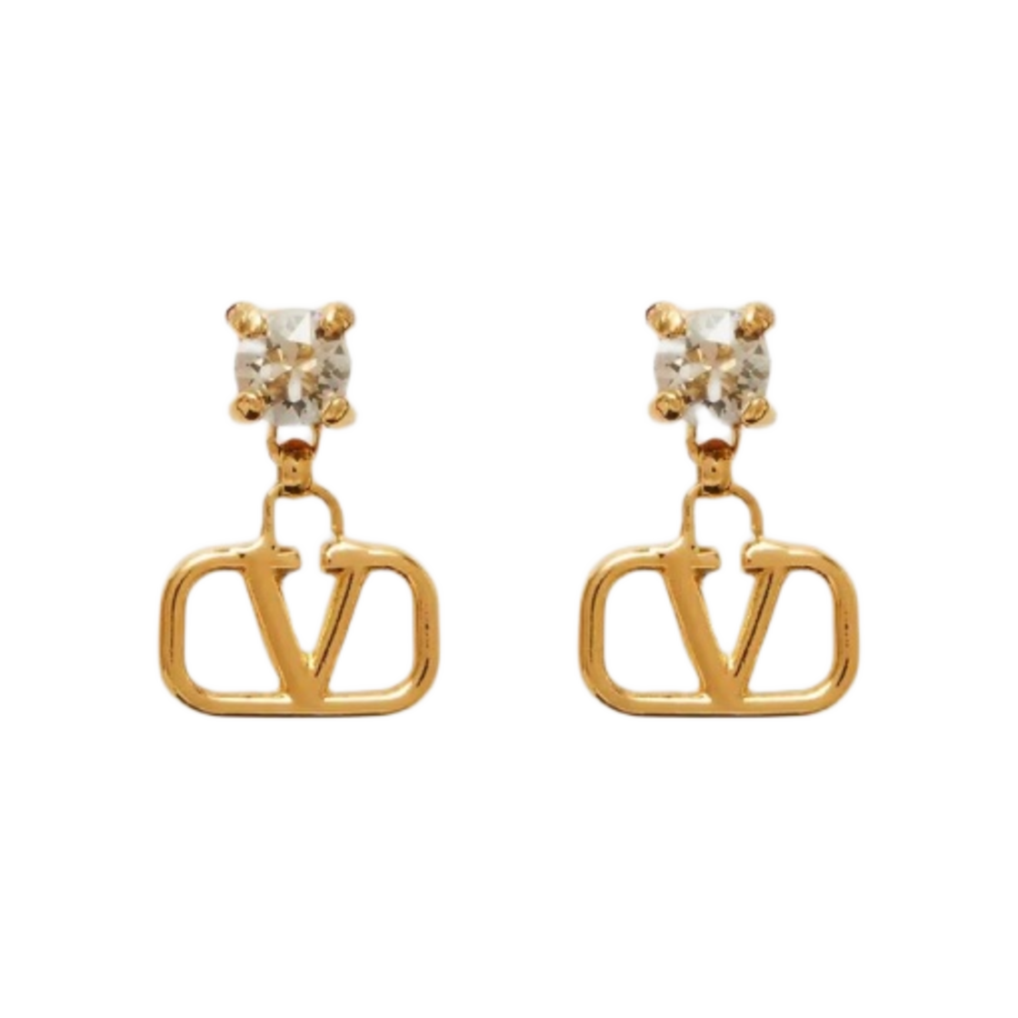 (W) 발렌티노 메탈 스와로브스키 크리스탈 브이로고 시그니쳐 이어링 골드((W) Valentino Vlogo Signature Earrings in Metal and Swarovski Crystals Gold)