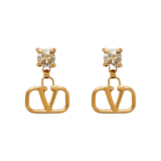 J0H29YCWMH5 (W) Valentino Vlogo Signature Earrings in Metal and Swarovski Crystals Gold