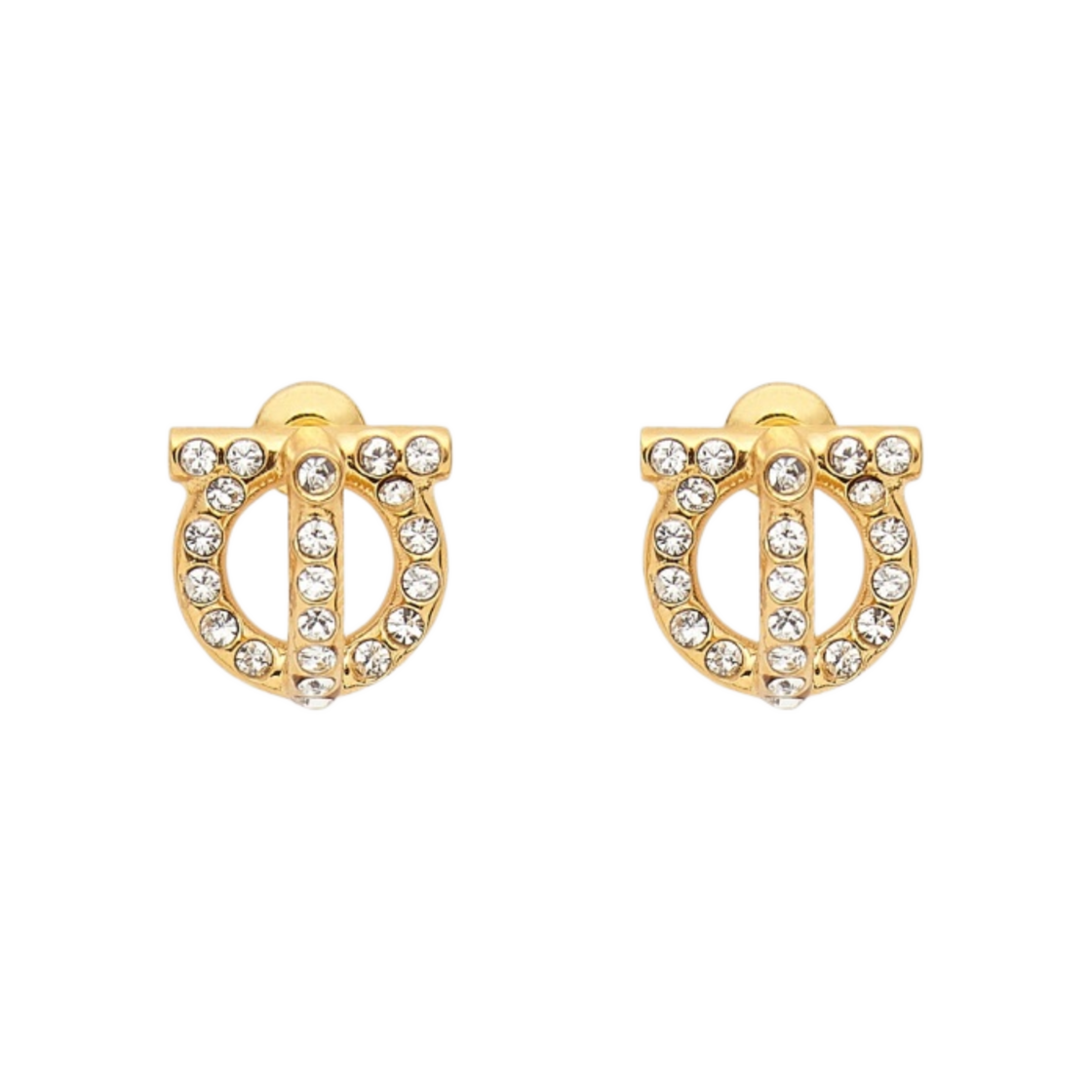 (W) 페라가모 크리스탈 간치니 3D 이어링 골드((W) Ferragamo Gancini 3D Earrings with Crystals Gold) - 1