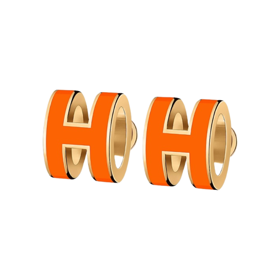 (W) 에르메스 미니 팝아슈 이어링 골드 하드웨어 & 오랑쥬 소이