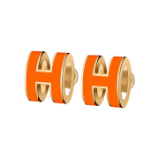 (W) Hermes Mini Pop H Earrings Gold & Orange Soie