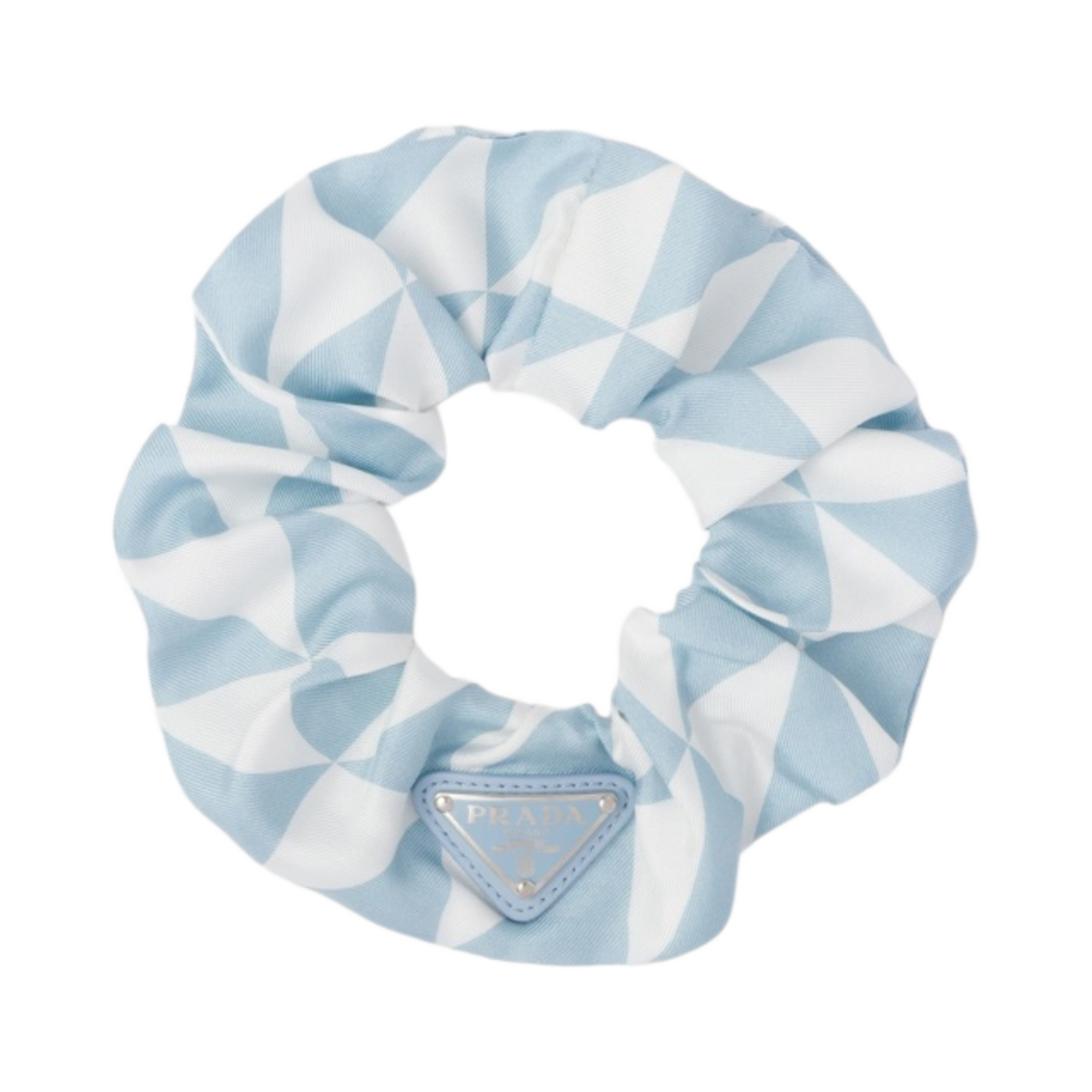 (W) 프라다 프린티드 실크 트윌 스크런치 스카이 블루 화이트((W) Prada Printed Silk Twill Scrunchie Sky Blue White) - 1