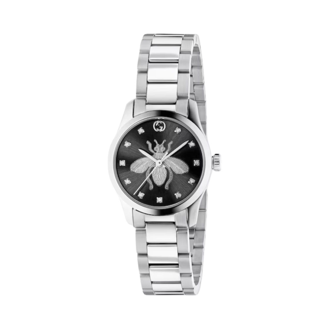 (W) 구찌 G-타임리스 아이코닉 쿼츠 27mm 스틸 블랙 비((W) Gucci G-Timeless Iconic Quartz 27mm Steel Black with Bees)