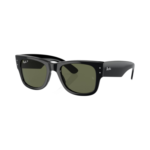 Ray-Ban Mega Wayfarer Polished Black Frame Green Classic Lenses Low Bridge Fit (Polarized)