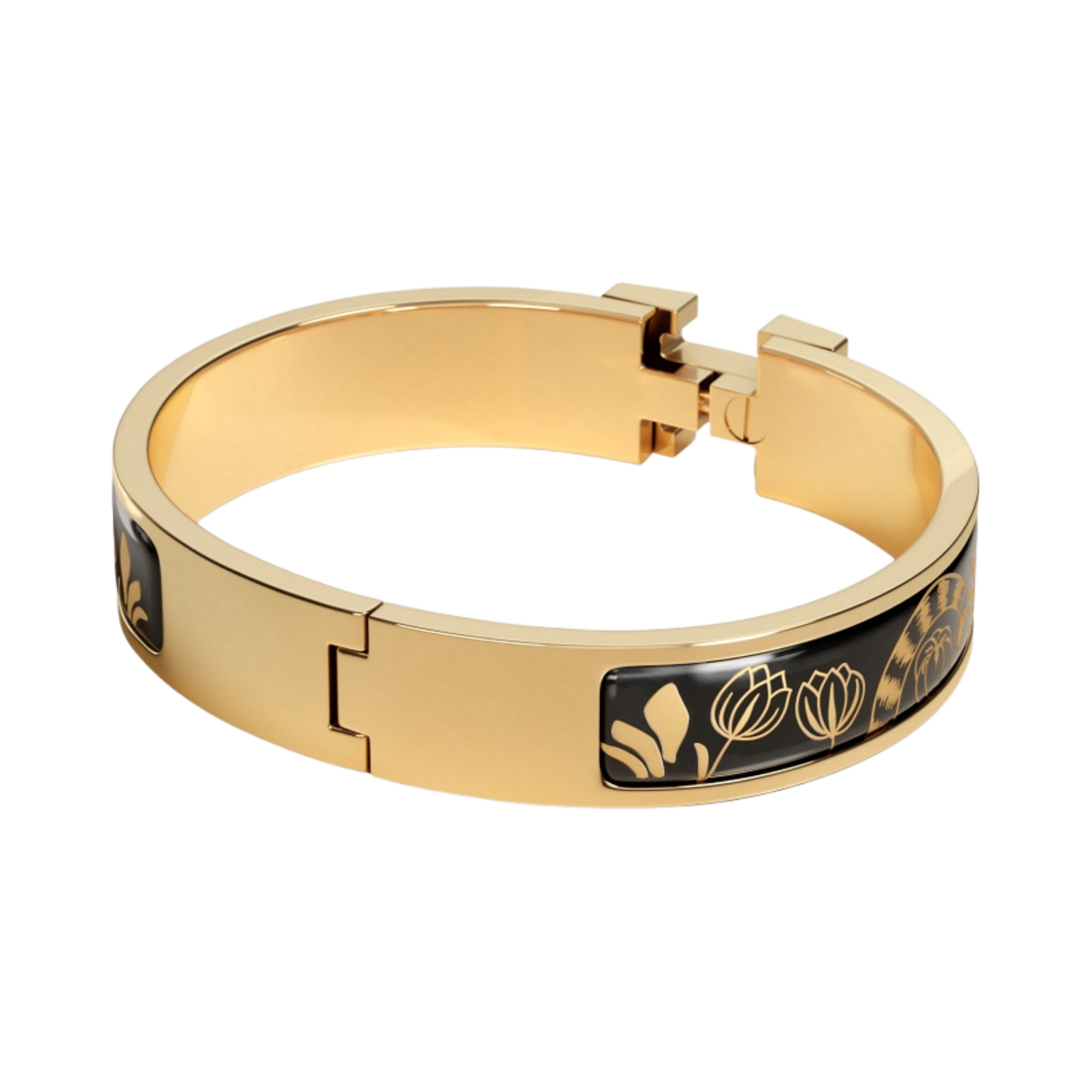 (W) 에르메스 클릭아슈 레 레오파드 브레이슬릿 골드 하드웨어 & 죤 오르 누아((W) Hermes Clic H Les Leopards Bracelet Gold & Jaune Or Noir) - 2