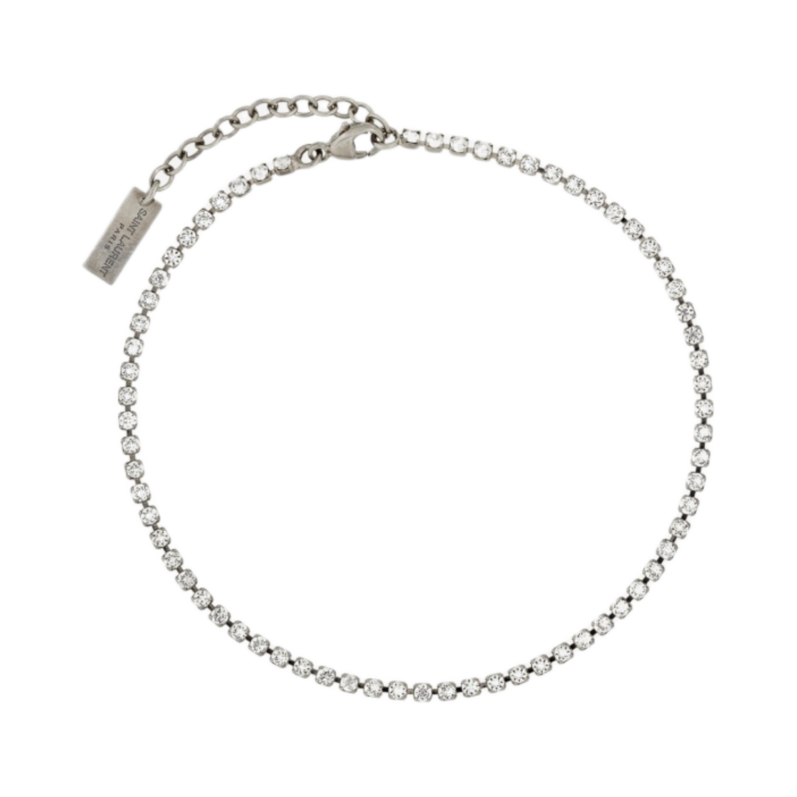 (W) 생로랑 라인스톤 앵클 브레이슬릿 메탈 옥시다이즈드 실버 크리스탈((W) Saint Laurent Rhinestone Ankle Bracelet in Metal Oxidized Silver and Crystal) - 1