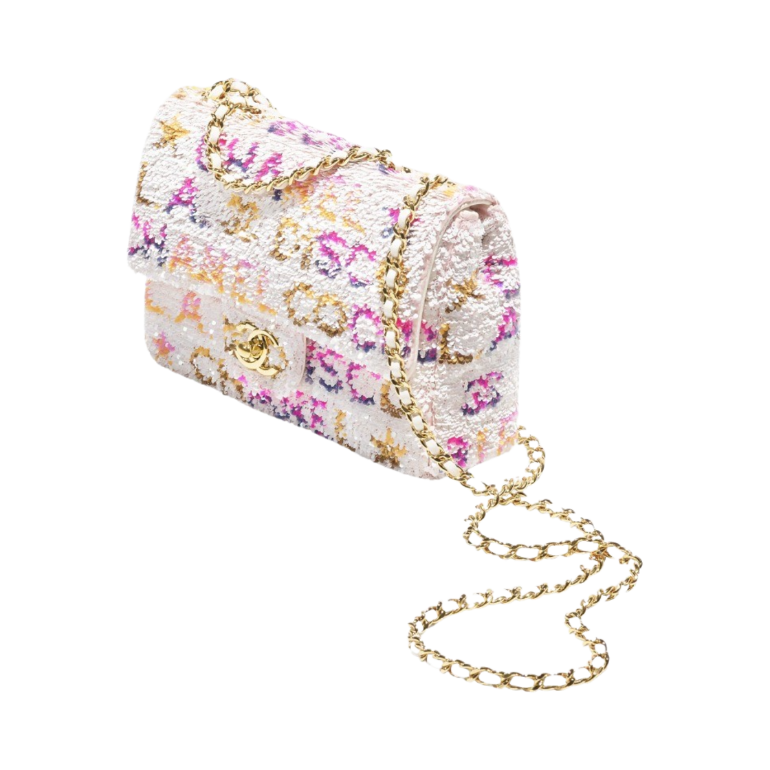 샤넬 스몰 플랩백 시퀸 골드 메탈 & 화이트 옐로우 핑크 블루(Chanel Small Flap Bag Sequins Gold Metal & White Yellow Pink Blue) - 2
