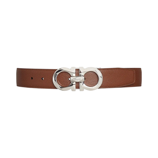Ferragamo Reversible and Adjustable Hammered Calfskin Leather Gancini Belt Radica Black