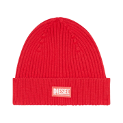 Diesel K-Coder-G 2X2 Ribbed Beanie with Logo Patch Red