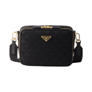 Prada Brique Embroidered Fabric Bag Black