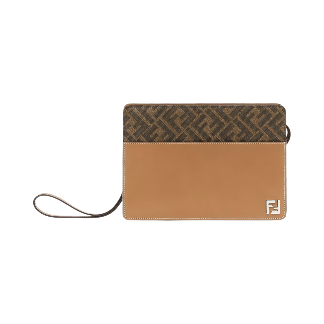 7N0145AFF2F1M6E Fendi FF Squared Standing Clutch Beige