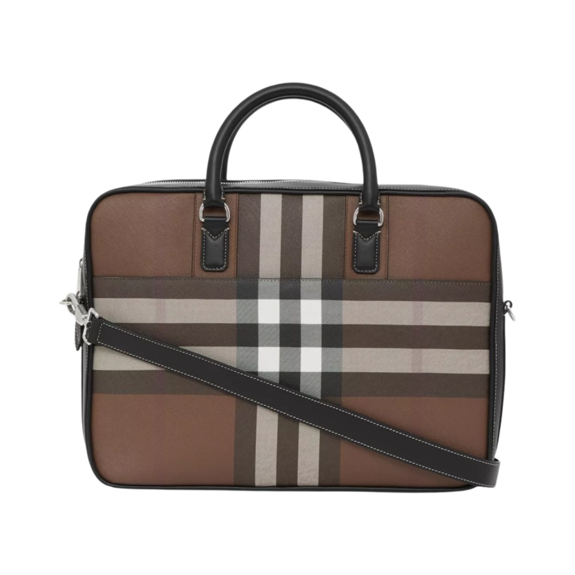 버버리 체크 레더 브리프케이스 다크 버치 브라운(Burberry Check Leather Briefcase Dark Birch Brown) - 2