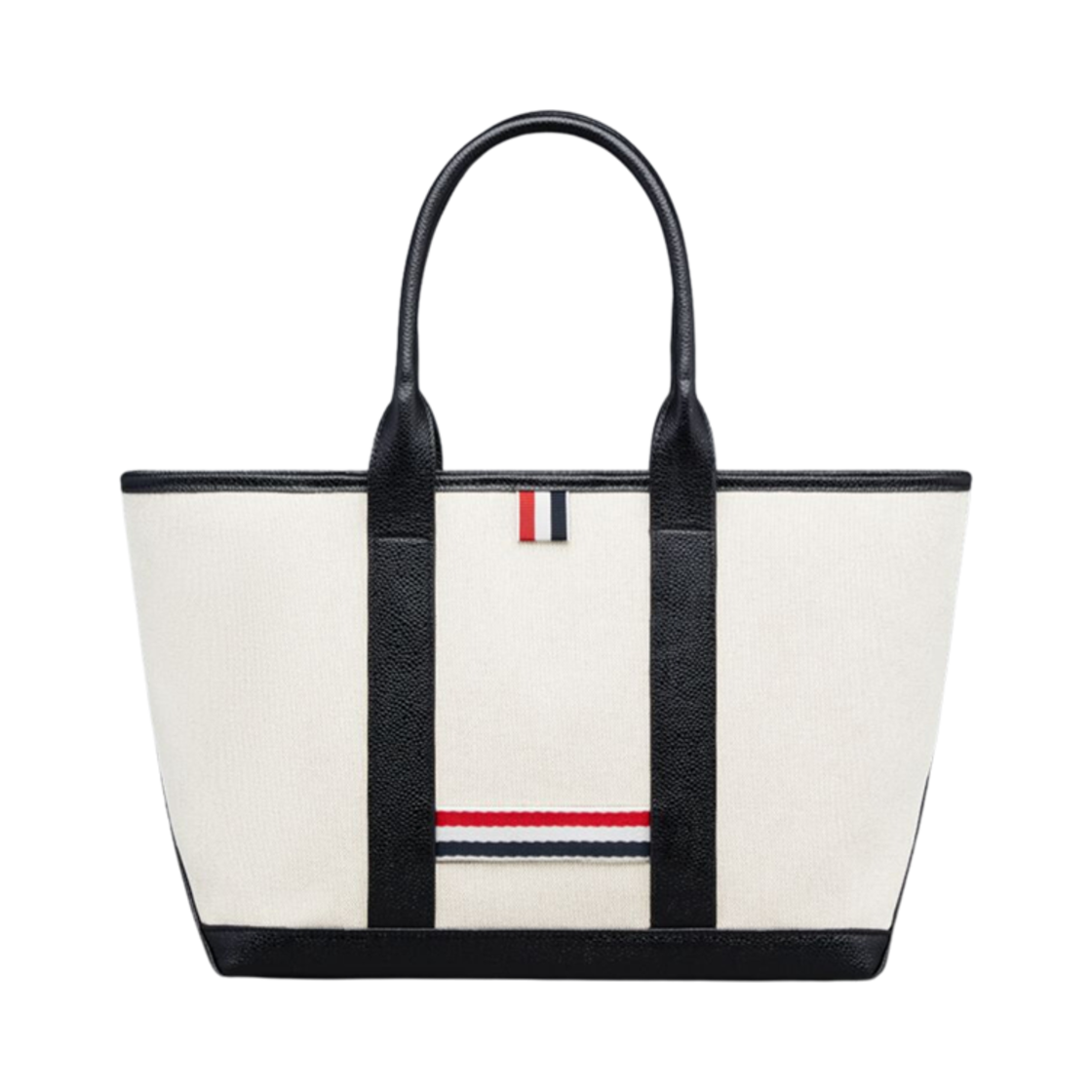 MAG390A-F0492-001 Thom Browne Cotton Canvas Leather Small Tool Tote Black Beige