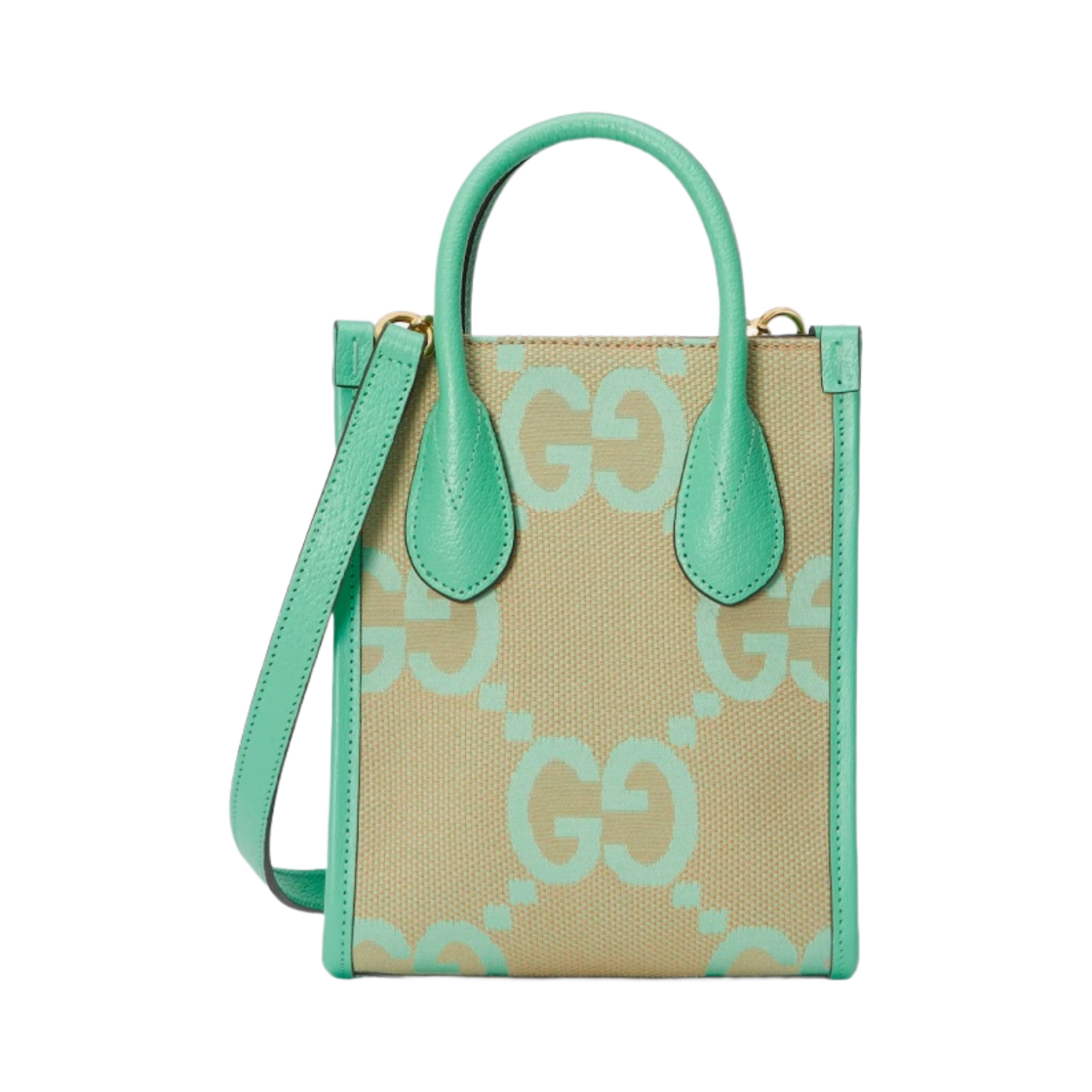 구찌 점보 GG 미니 토트백 베이지 민트 캔버스(Gucci Jumbo GG Mini Tote Bag Beige Mint Canvas) - 1