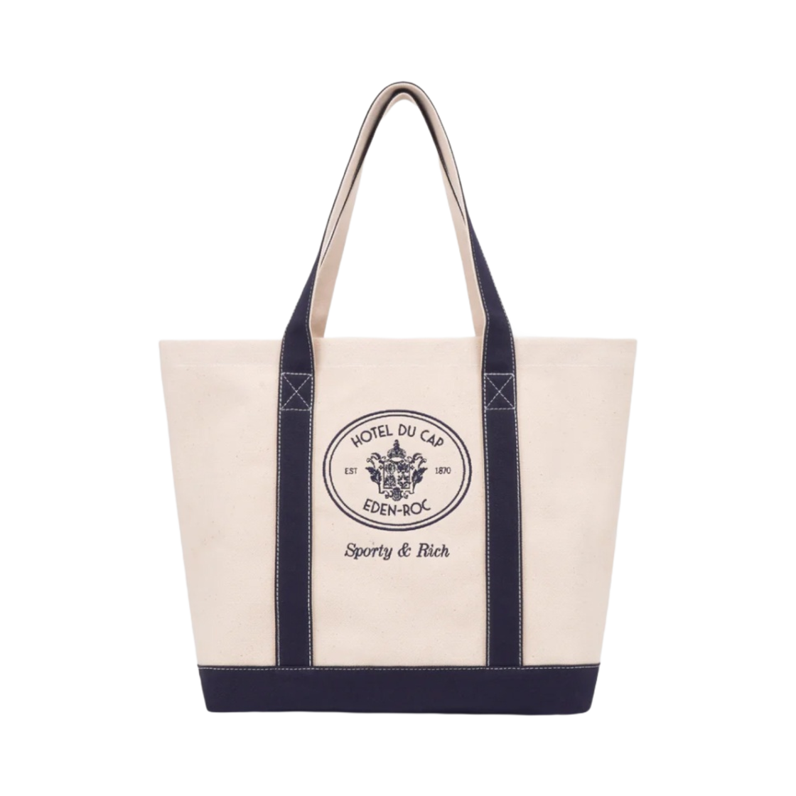 AC1071NT1 Sporty & Rich x Hotel Du Cap-Eden-Roc Eden Crest Tote Bag Natural Navy