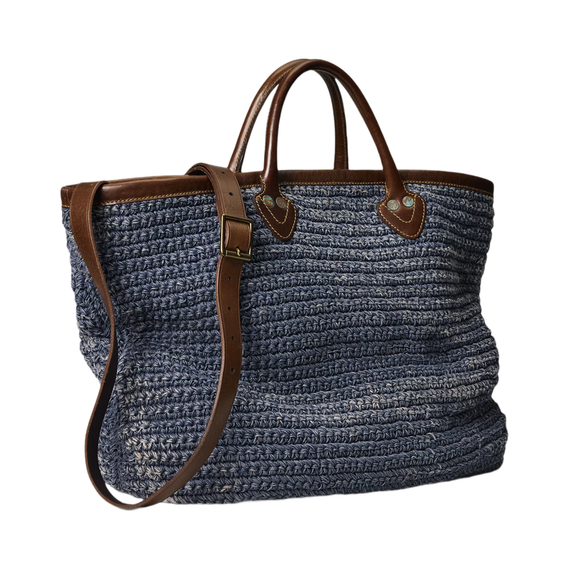 더블알엘 레더 트림 핸드우븐 인디고 토트 인디고 브라운(Double RL Leather Trim Handwoven Indigo Tote Indigo Brown) - 2