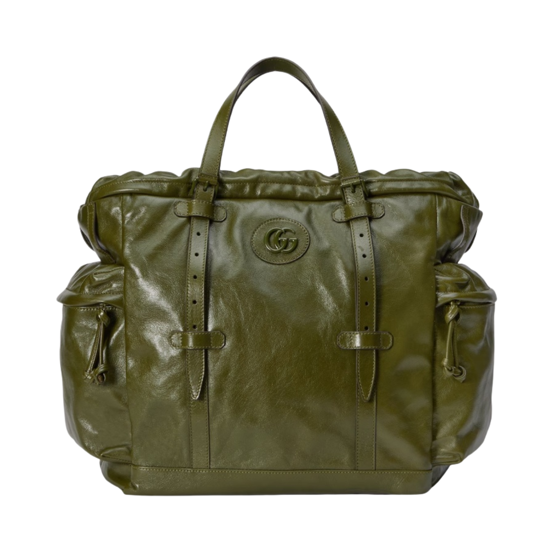 구찌 드로우스트링 토트백 토날 더블 G 포레스트 그린 레더(Gucci Drawstring Tote Bag with Tonal Double G Forest Green Leather) - 1